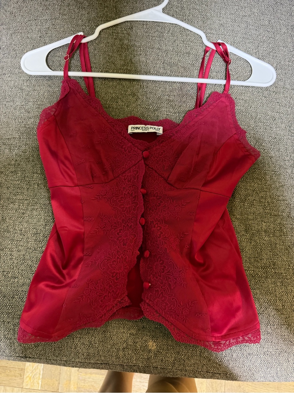 Princess Polly Red Lace-Trim Cami Top